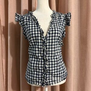 Cottage Gingham Ruffle Sleeve Top Sz Xlarge